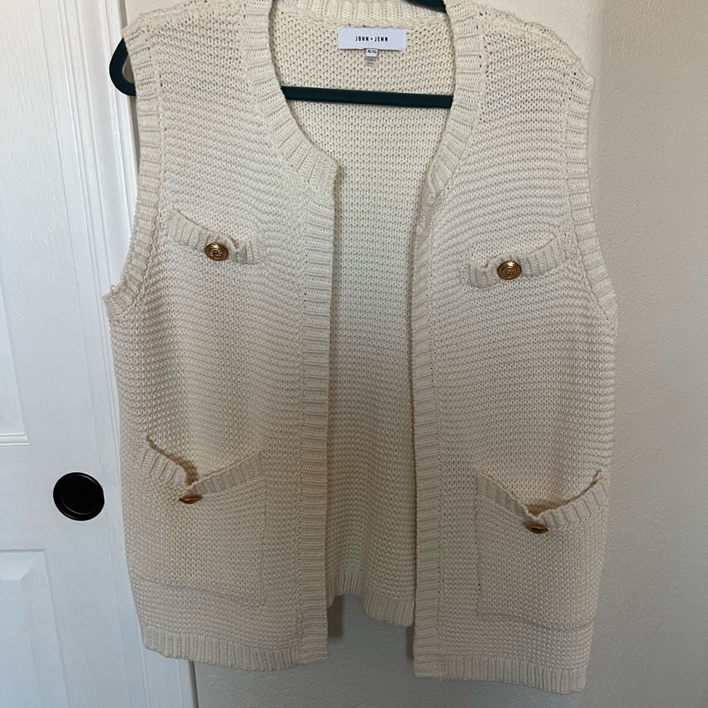 John + Jenn Cream Knit Cardigan Vest
